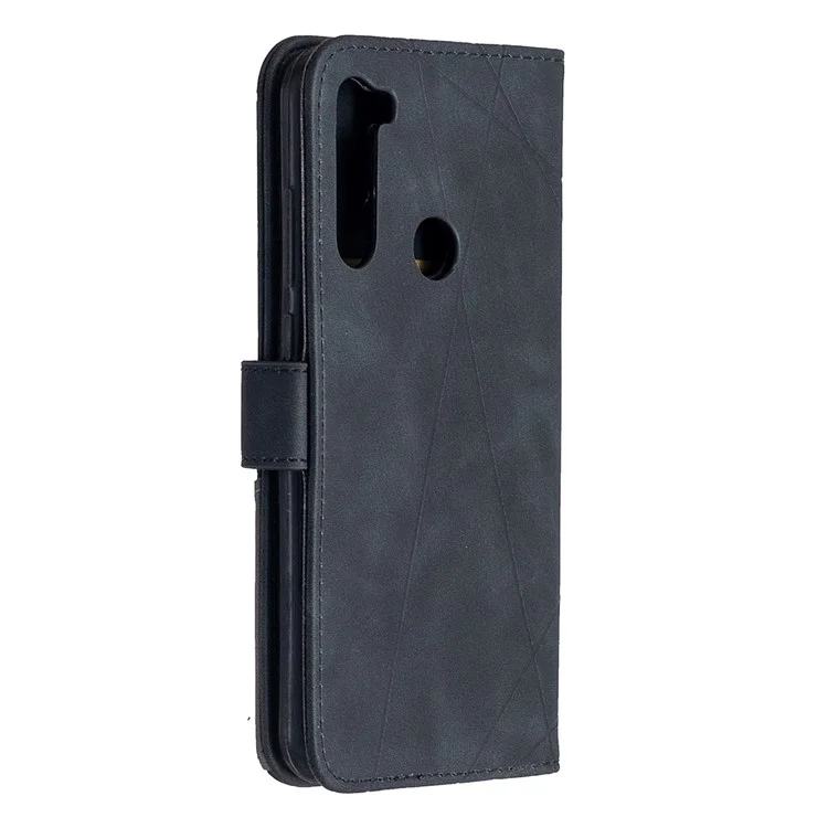 Coque de téléphone en cuir avec support portefeuille et texture géométrique pour Xiaomi Redmi Note 8T - Noir