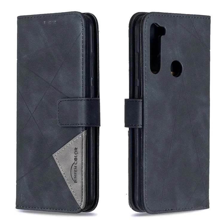 Coque de téléphone en cuir avec support portefeuille et texture géométrique pour Xiaomi Redmi Note 8T - Noir