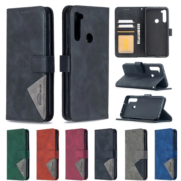 Coque de téléphone en cuir avec support portefeuille et texture géométrique pour Xiaomi Redmi Note 8T - Noir