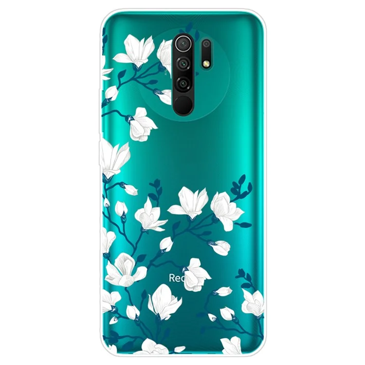 Muster-Druck-Weiche TPU-Handyhülle für Xiaomi Redmi 9 - Weiße Blume