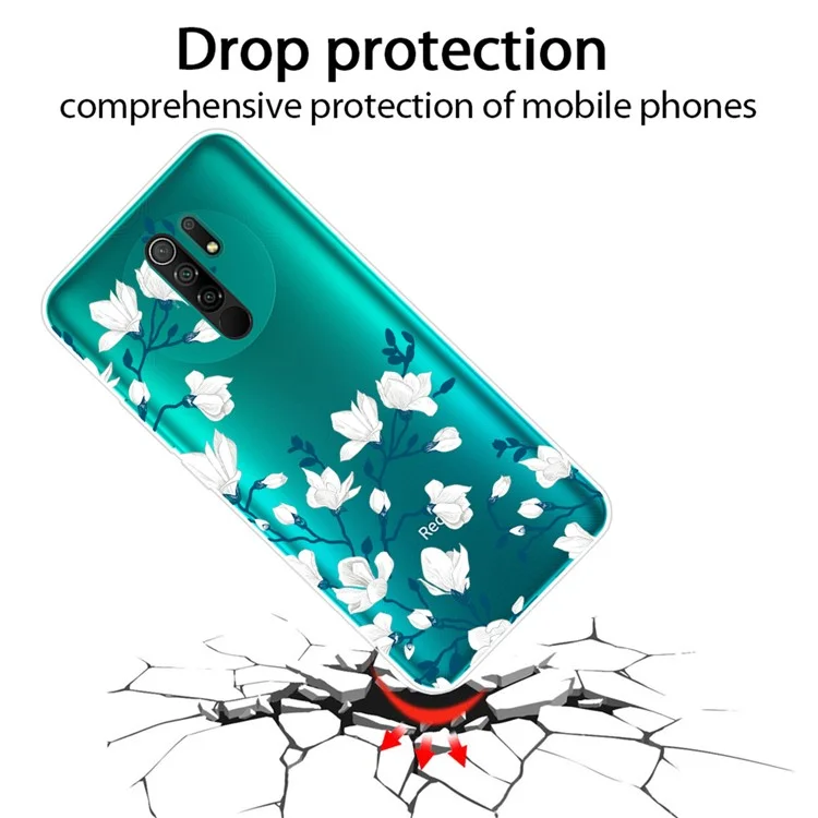 Muster-Druck-Weiche TPU-Handyhülle für Xiaomi Redmi 9 - Weiße Blume