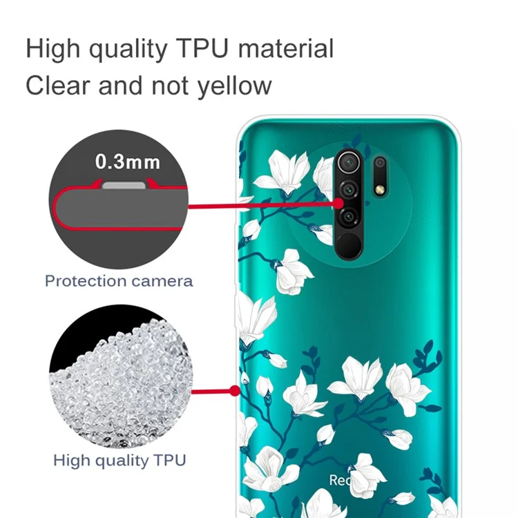 Muster-Druck-Weiche TPU-Handyhülle für Xiaomi Redmi 9 - Weiße Blume