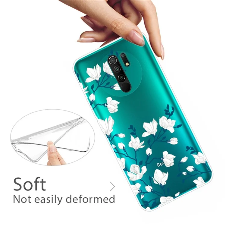 Muster-Druck-Weiche TPU-Handyhülle für Xiaomi Redmi 9 - Weiße Blume
