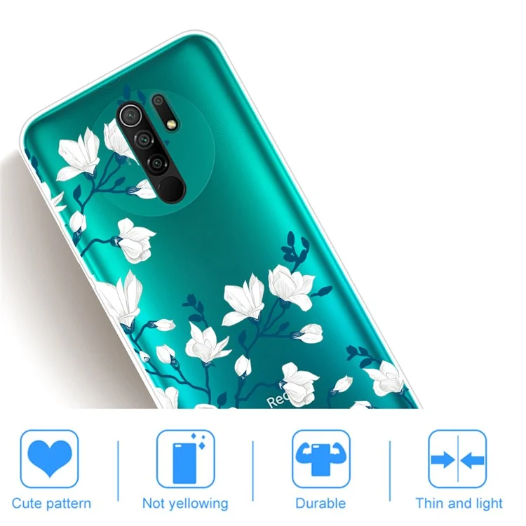 Muster-Druck-Weiche TPU-Handyhülle für Xiaomi Redmi 9 - Weiße Blume