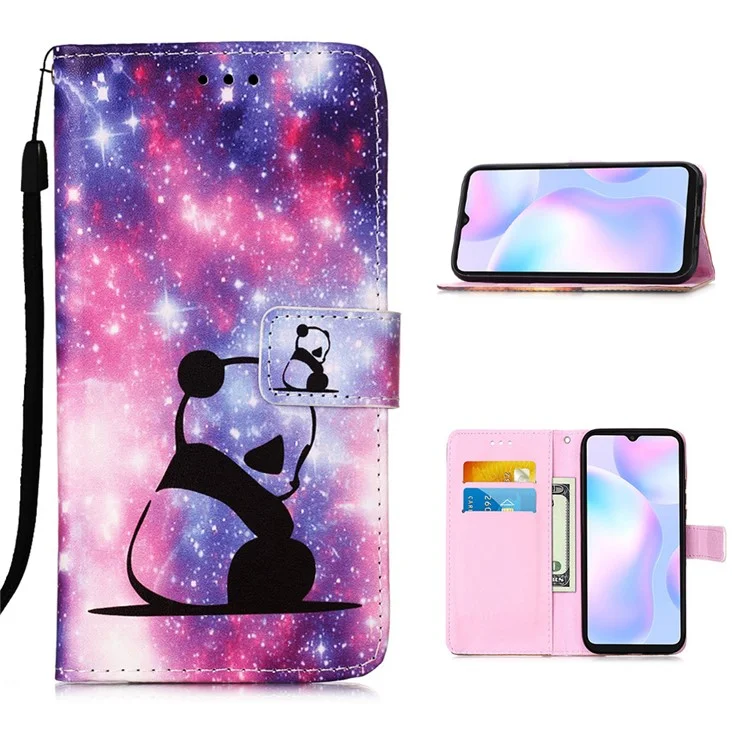 Lederschalen -mode -druckbrieftasche Hülle Mit Lanyard Für Xiaomi Redmi 9A - Trauriger Panda