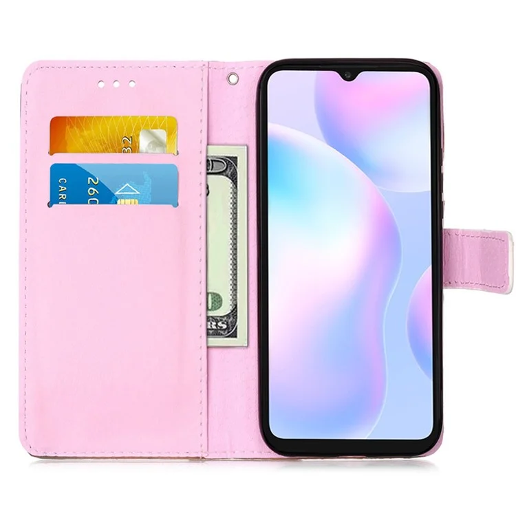 Lederschalen -mode -druckbrieftasche Hülle Mit Lanyard Für Xiaomi Redmi 9A - Trauriger Panda
