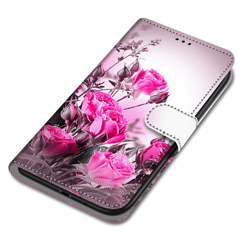 Per Xiaomi Redmi 9C/Redmi 9C NFC Stampa di Stampa in Pelle Phip Flip Case Stand Bookstyle Copertina di Protezione Magnetica - Rose Selvagge