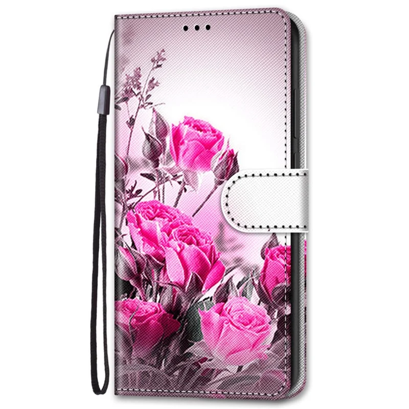 Per Xiaomi Redmi 9C/Redmi 9C NFC Stampa di Stampa in Pelle Phip Flip Case Stand Bookstyle Copertina di Protezione Magnetica - Rose Selvagge