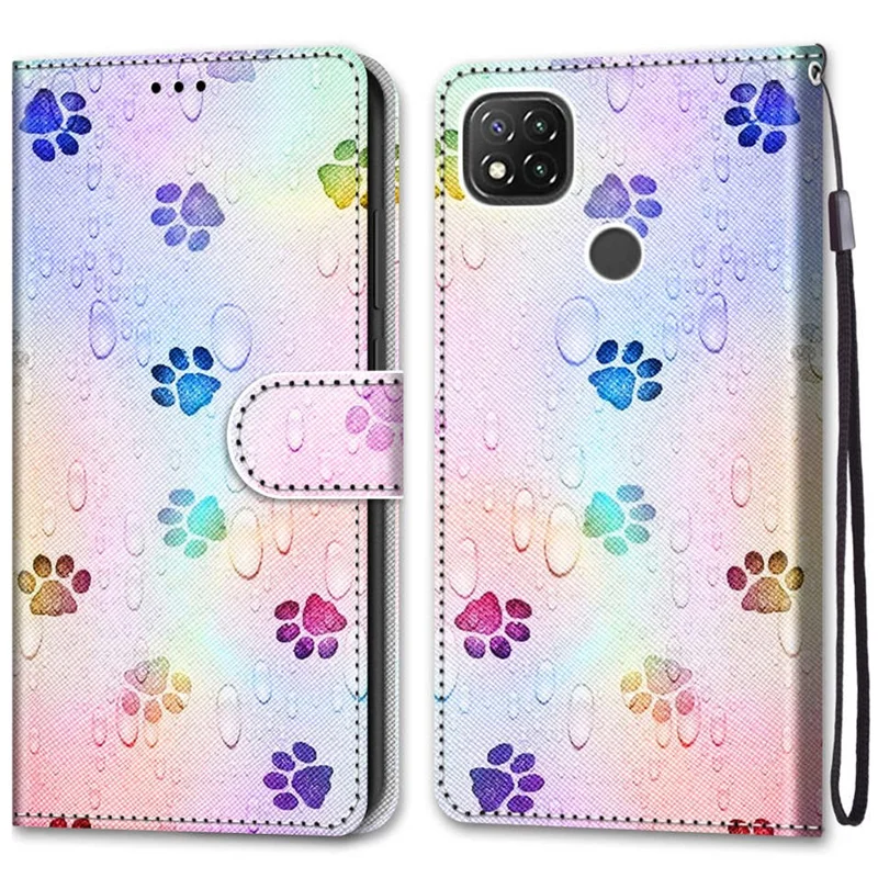 For Xiaomi Redmi 9C/Redmi 9C NFC Pattern Printing PU Leather Flip Wallet Case Stand Bookstyle Magnetic Protective Cover - Footprints/Paws