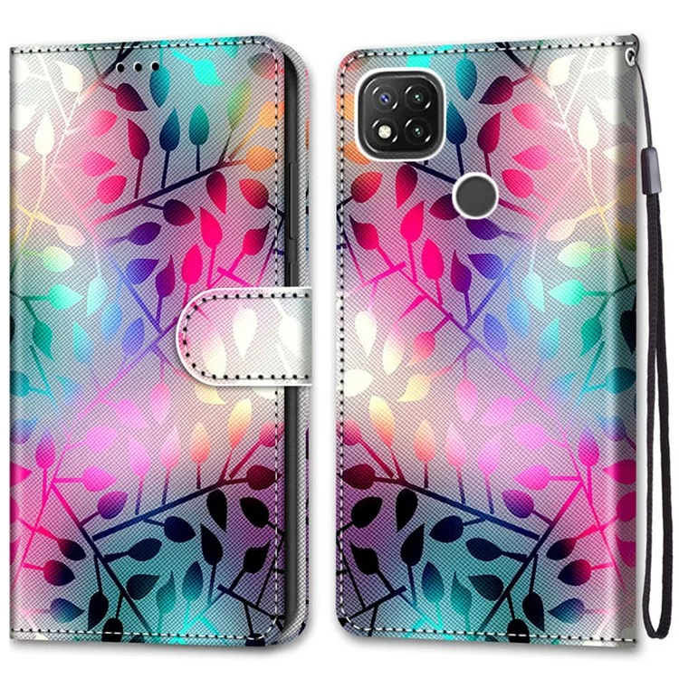 Pour Xiaomi Redmi 9C/Redmi 9C NFC Impression de motif PU Cuir Flip Portefeuille Étui Support Style Livre Magnétique Housse de Protection - Verre semi-transparent