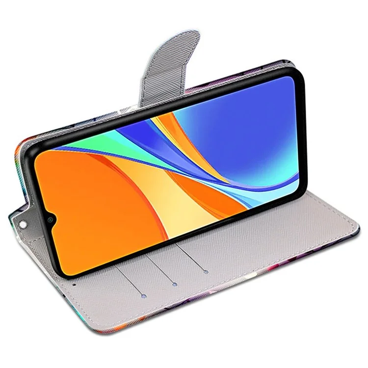 Pour Xiaomi Redmi 9C/Redmi 9C NFC Impression de motif PU Cuir Flip Portefeuille Étui Support Style Livre Magnétique Housse de Protection - Verre semi-transparent