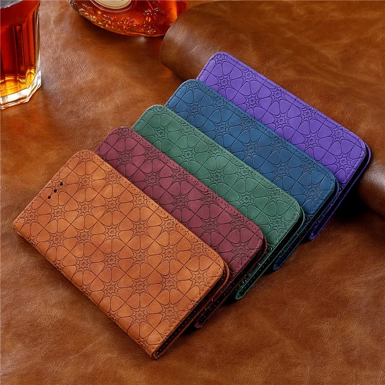 Imprint Flower Texture Cover with Card Slots for Xiaomi Redmi 9 - Wine Red