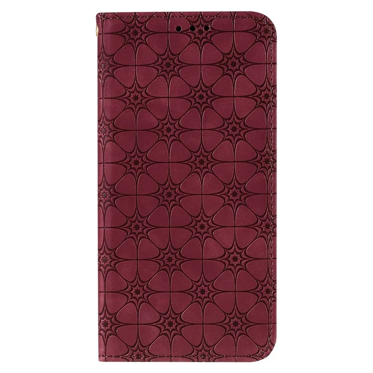 Imprint Flower Texture Cover with Card Slots for Xiaomi Redmi 9 - Wine Red