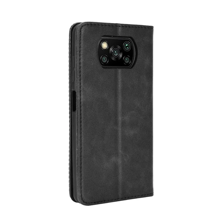 Case de Billetera de Cuero de Estilo Vintage Para Xiaomi Poco X3 Nfc/poco X3 - Negro