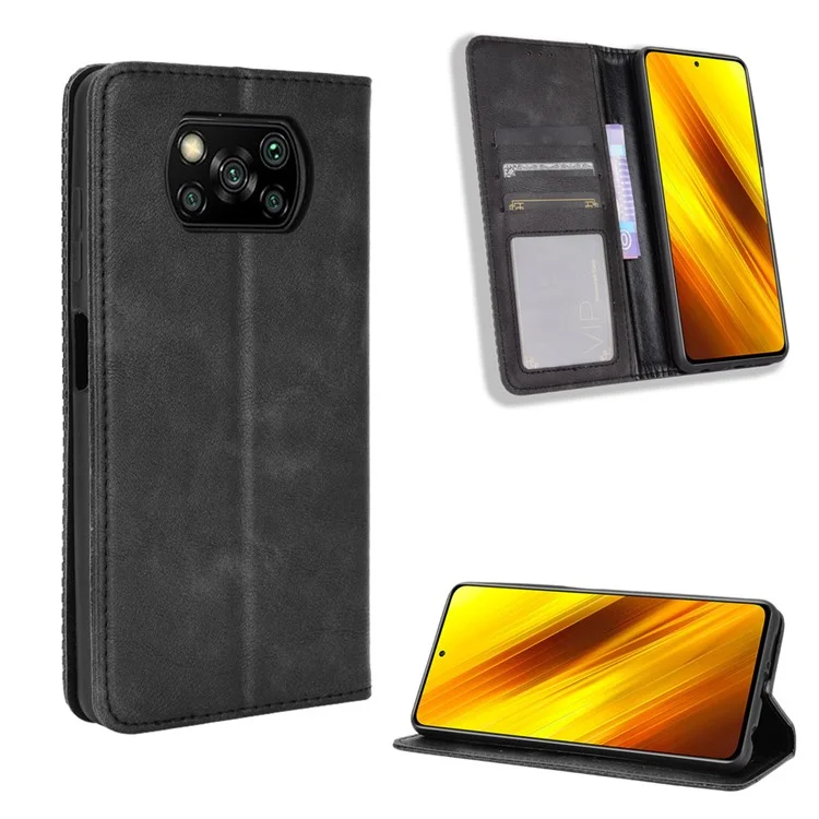 Case de Billetera de Cuero de Estilo Vintage Para Xiaomi Poco X3 Nfc/poco X3 - Negro