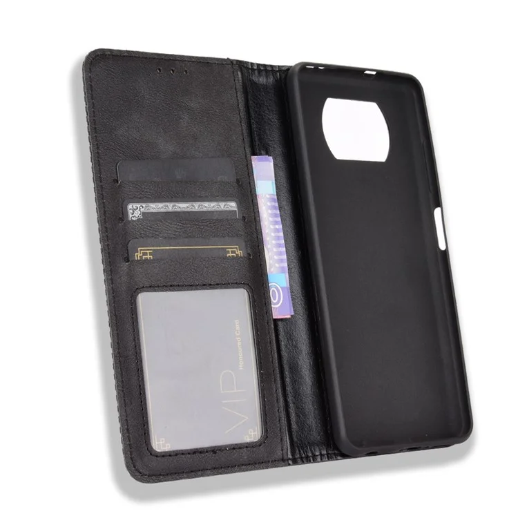 Case de Billetera de Cuero de Estilo Vintage Para Xiaomi Poco X3 Nfc/poco X3 - Negro