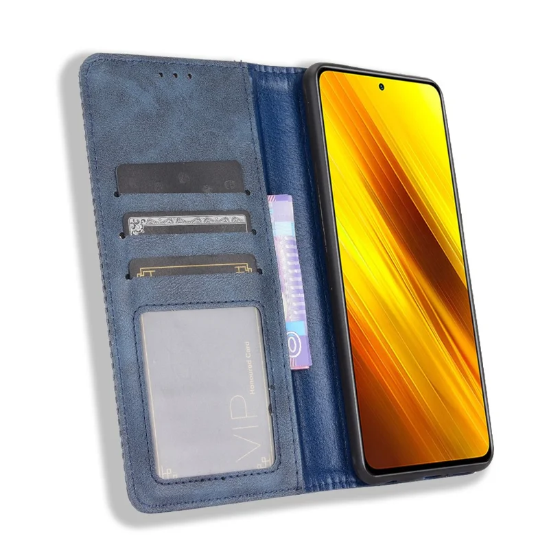 Vintage Style Leather Wallet Case for Xiaomi Poco X3 NFC/Poco X3 - Blue