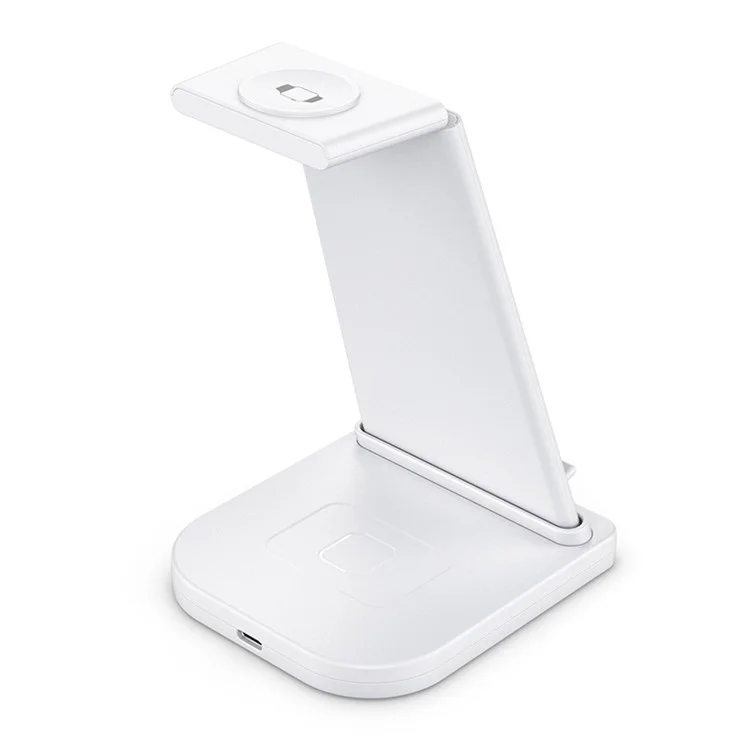 15W 3 in 1 QC 3.0 Vertical Wireless Charger Stand Charging Dock for Mobile Phone/Apple Watch/AirPods - White