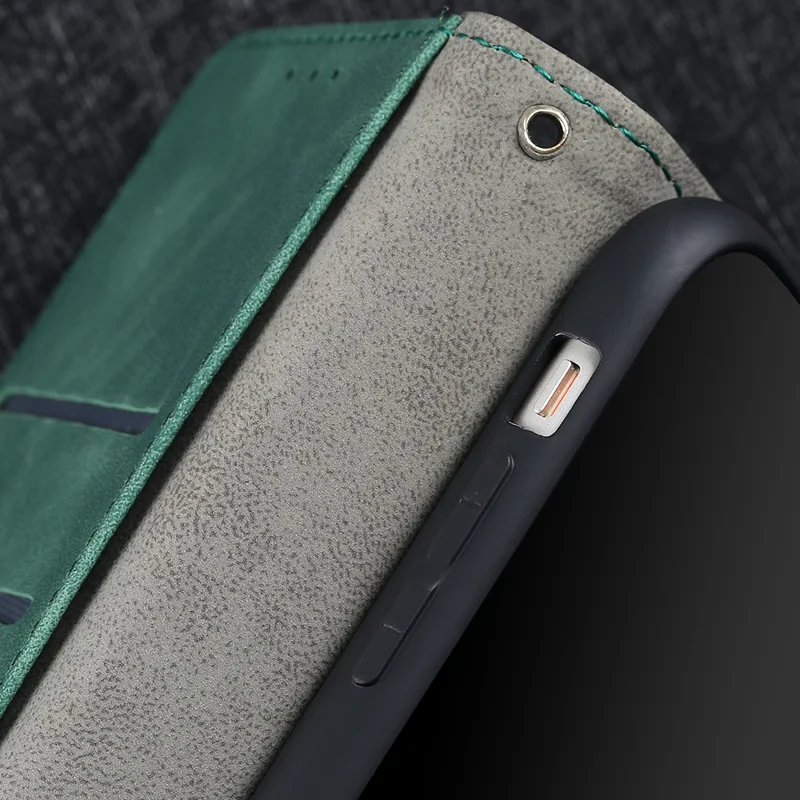 Haut-Berührungs-Schutz-Geldbörsen-Standfuß-Leder-Klappcase für Xiaomi Poco X3 NFC mit Empfangsloch - Grün