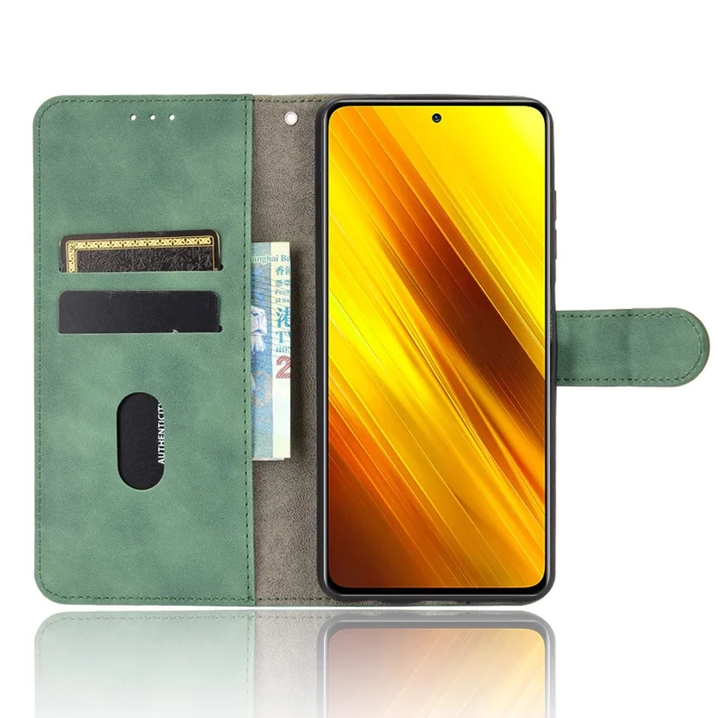 Haut-Berührungs-Schutz-Geldbörsen-Standfuß-Leder-Klappcase für Xiaomi Poco X3 NFC mit Empfangsloch - Grün