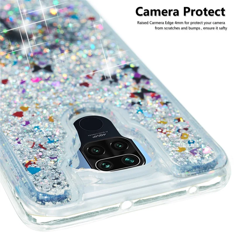 Pattern Printing Embossed Glitter Powder Quicksand TPU Case for Xiaomi Redmi Note 9 - Dandelion and Butterfly