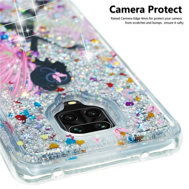 Embossed Pattern Printing Glitter Powder Quicksand TPU Case for Xiaomi Redmi Note 9 Pro Max/Note 9 Pro/Note 9S - Flower Fairy