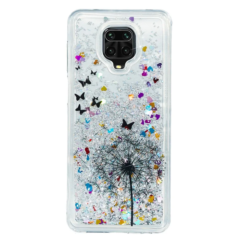 TPU-hoes met reliëfpatroon, glitters, zandlaag voor Xiaomi Redmi Note 9 Pro Max/Note 9 Pro/Note 9S - Paardebloem en vlinder