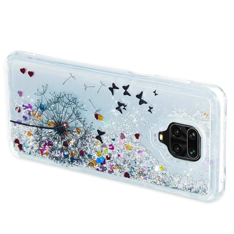 TPU-hoes met reliëfpatroon, glitters, zandlaag voor Xiaomi Redmi Note 9 Pro Max/Note 9 Pro/Note 9S - Paardebloem en vlinder