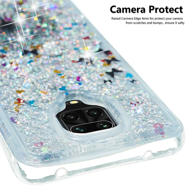 TPU-hoes met reliëfpatroon, glitters, zandlaag voor Xiaomi Redmi Note 9 Pro Max/Note 9 Pro/Note 9S - Paardebloem en vlinder