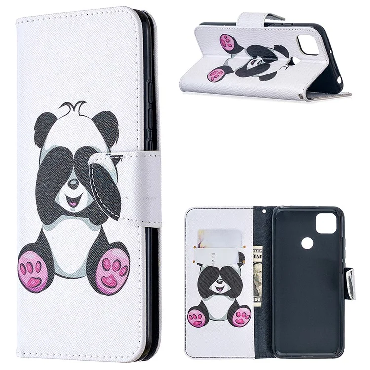 Pattern Printing Case Wallet Stand Leather Cover Protector for Xiaomi Redmi 9C/Redmi 9C NFC - Cute Panda