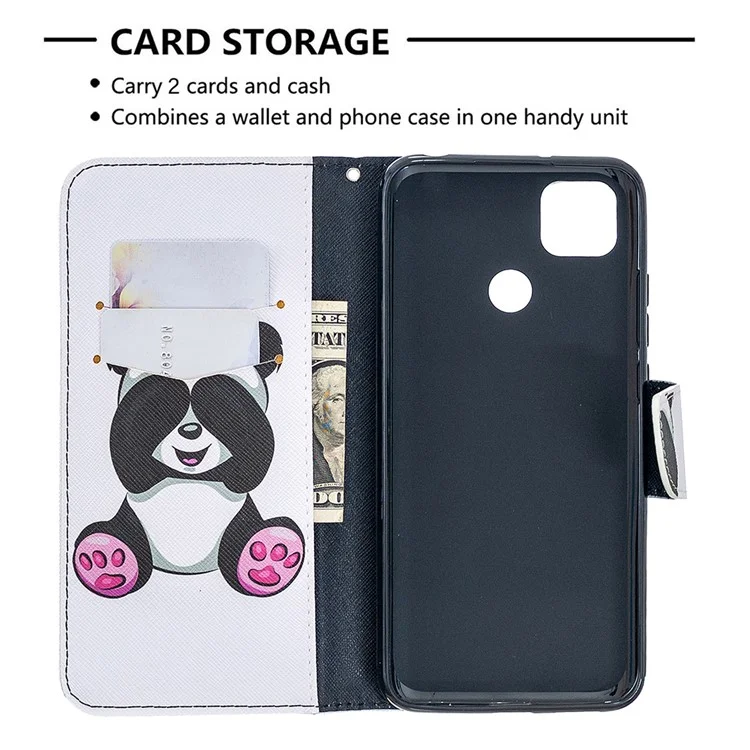 Pattern Printing Case Wallet Stand Leather Cover Protector for Xiaomi Redmi 9C/Redmi 9C NFC - Cute Panda