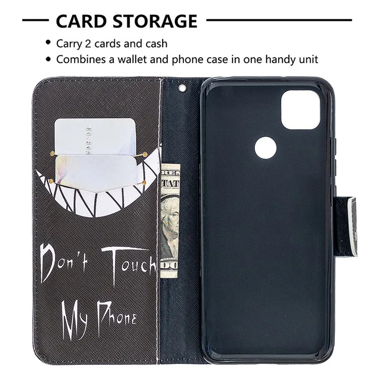 Pattern Printing Leather Wallet Protective Shell for Xiaomi Redmi 9C/Redmi 9C NFC - Don't Touch My Phone