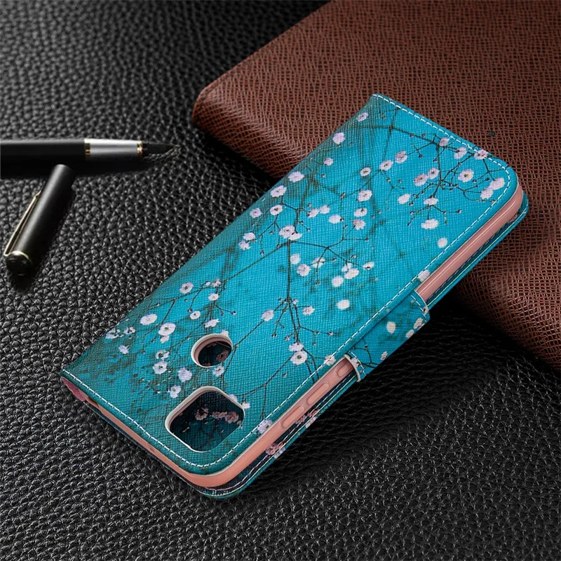 Pattern Printing Leather Wallet Protective Shell for Xiaomi Redmi 9C/Redmi 9C NFC - Vivid Flower