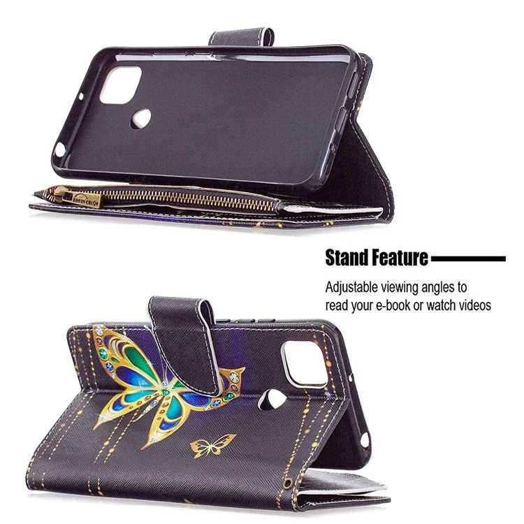 Pattern Printing Case Wallet Stand Leather Cover Protector for Xiaomi Redmi 9C/Redmi 9C NFC - Beautiful Butterfly