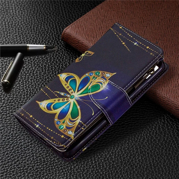 Pattern Printing Case Wallet Stand Leather Cover Protector for Xiaomi Redmi 9C/Redmi 9C NFC - Beautiful Butterfly