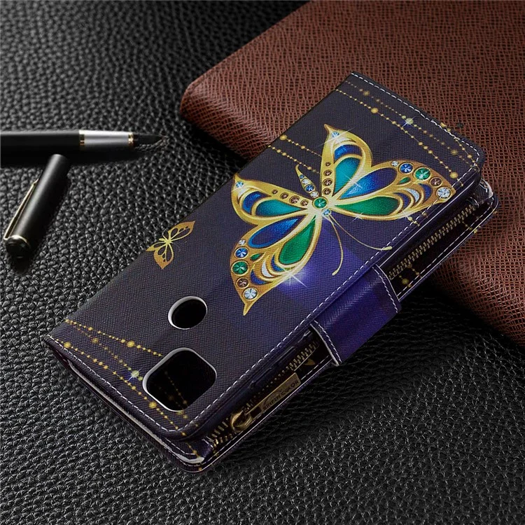 Pattern Printing Case Wallet Stand Leather Cover Protector for Xiaomi Redmi 9C/Redmi 9C NFC - Beautiful Butterfly