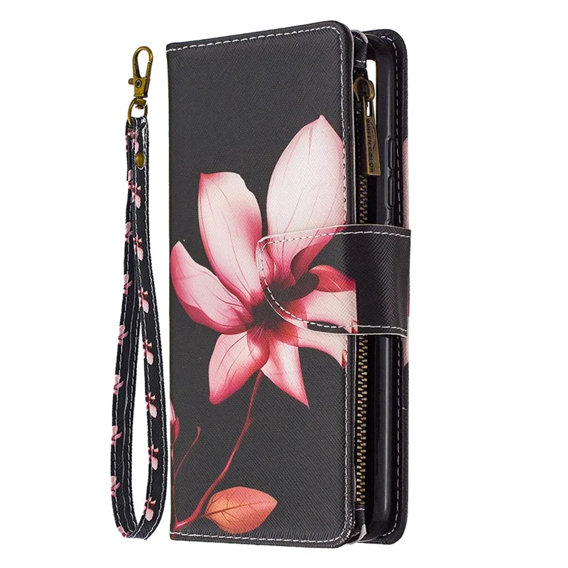 Pattern Printing Case Wallet Stand Leather Cover Protector for Xiaomi Redmi 9C / Redmi 9C NFC - Pink Flower