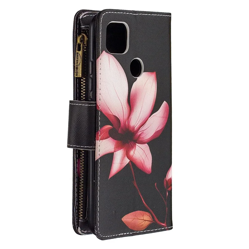 Pattern Printing Case Wallet Stand Leather Cover Protector for Xiaomi Redmi 9C / Redmi 9C NFC - Pink Flower