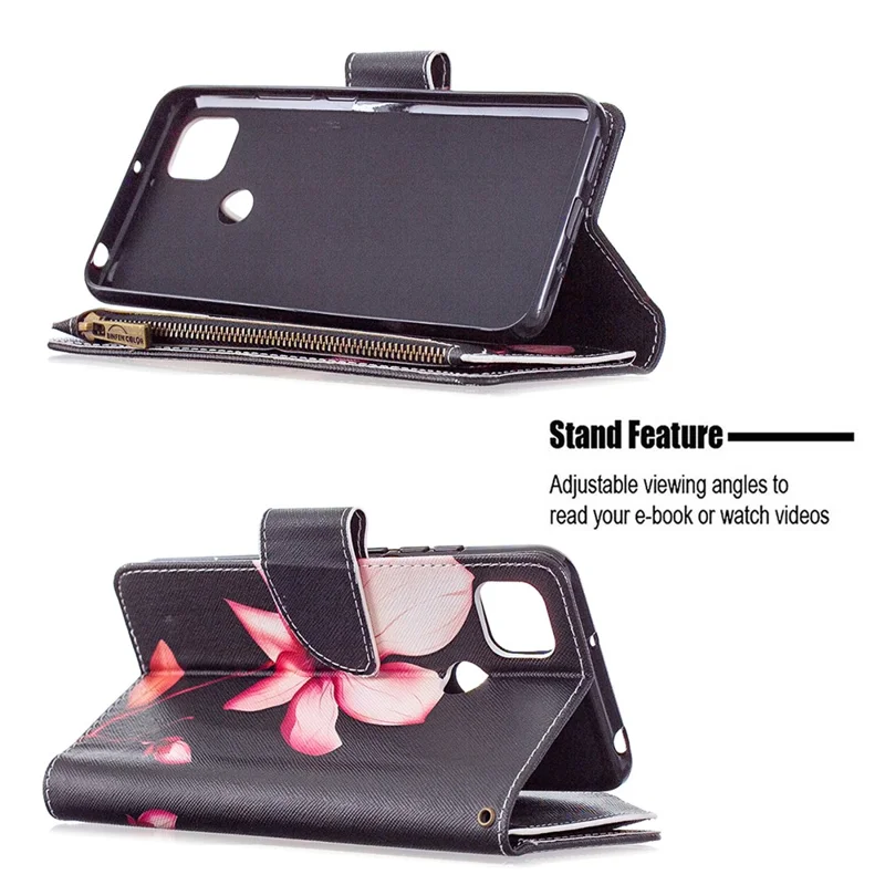 Pattern Printing Case Wallet Stand Leather Cover Protector for Xiaomi Redmi 9C / Redmi 9C NFC - Pink Flower