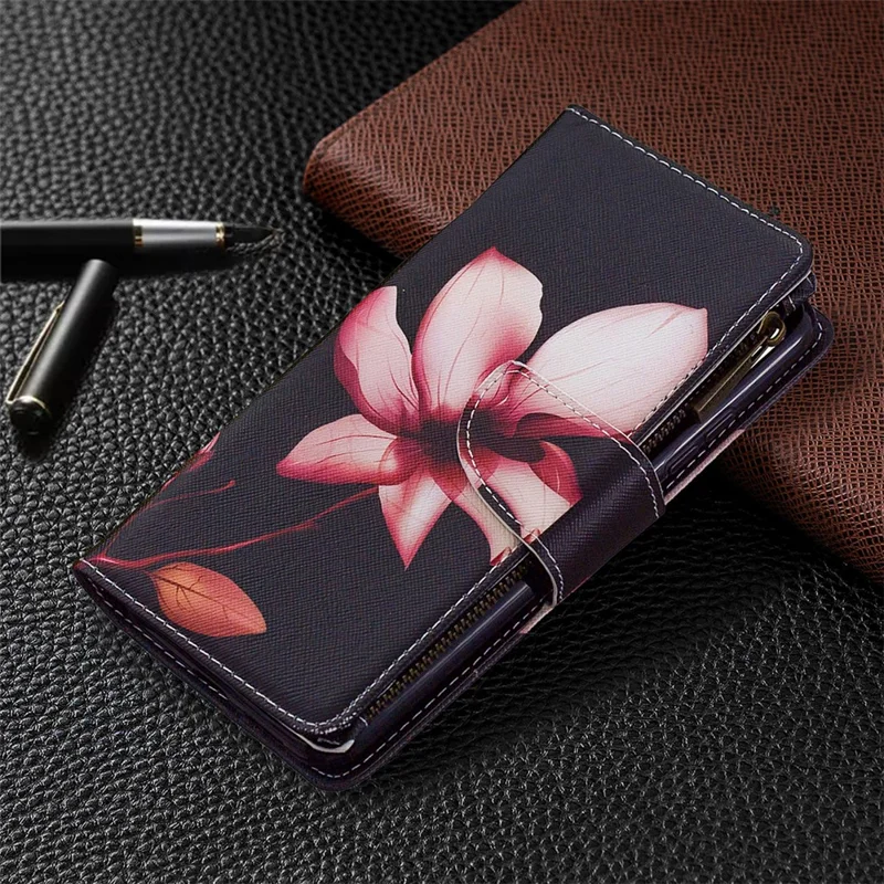 Pattern Printing Case Wallet Stand Leather Cover Protector for Xiaomi Redmi 9C / Redmi 9C NFC - Pink Flower