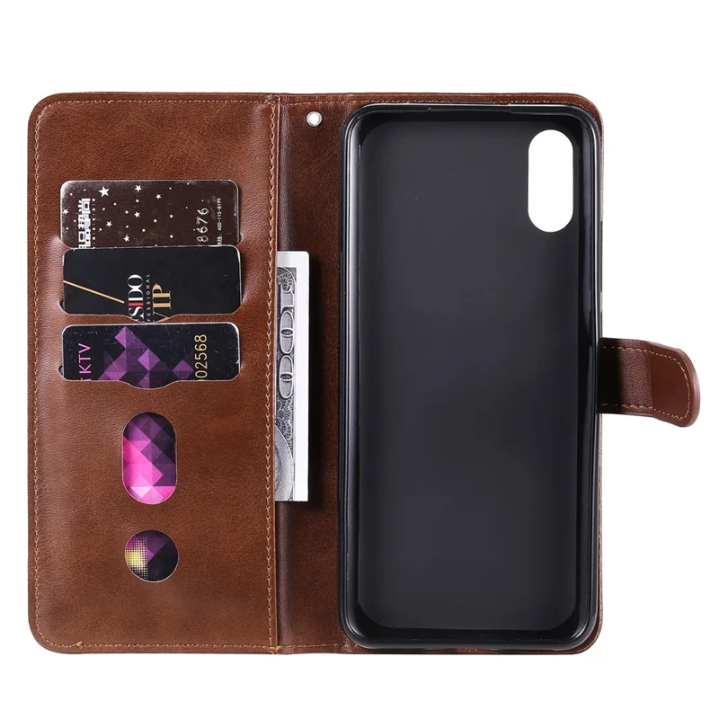 Zipper Pocket Wallet Leather Stand Case for Xiaomi Redmi 9A - Brown