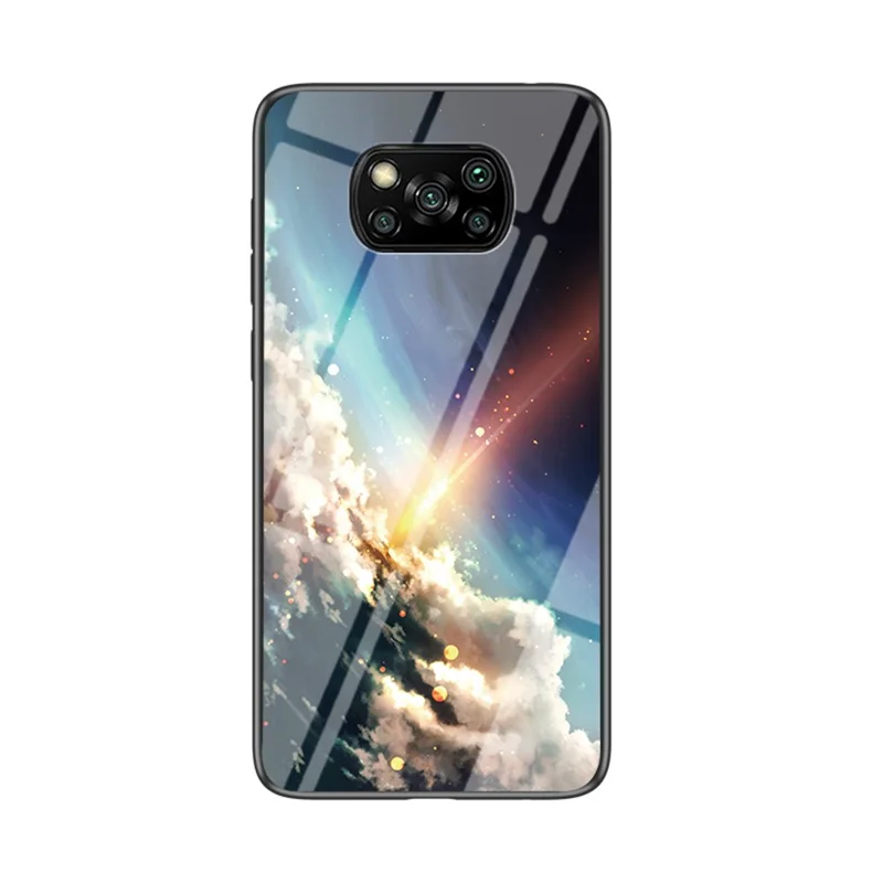 Sternenhimmel-Muster Hartglas + PC + TPU Combo-Hülle für Xiaomi Poco X3/Poco X3 NFC - Meteor