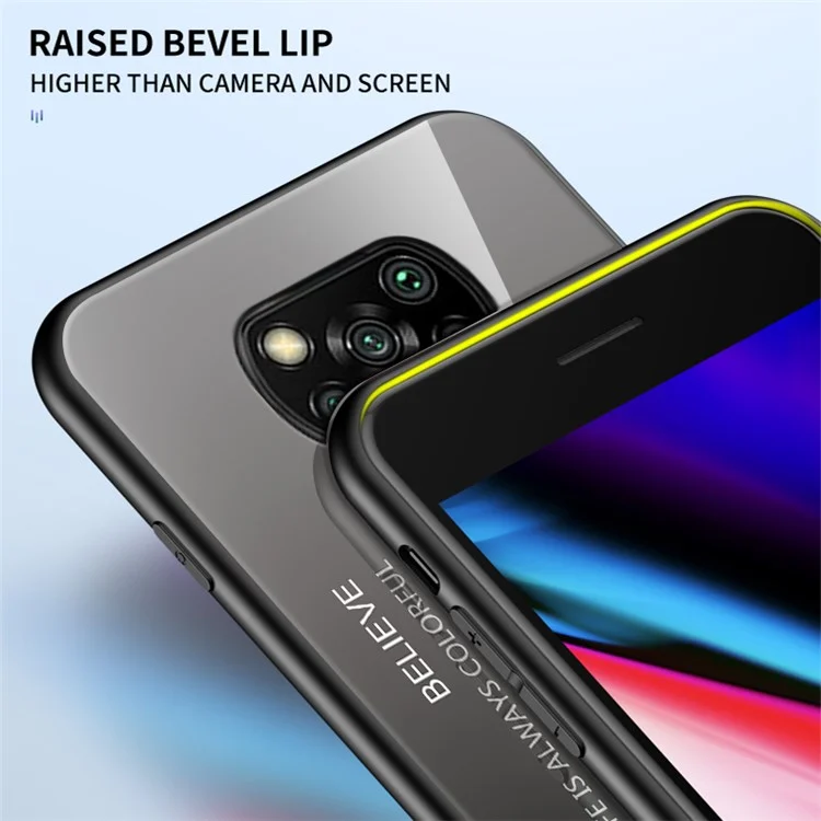 Gradient Color Tempered Glass + PC + TPU Combo Back Case for Xiaomi Poco X3/Poco X3 NFC - Black