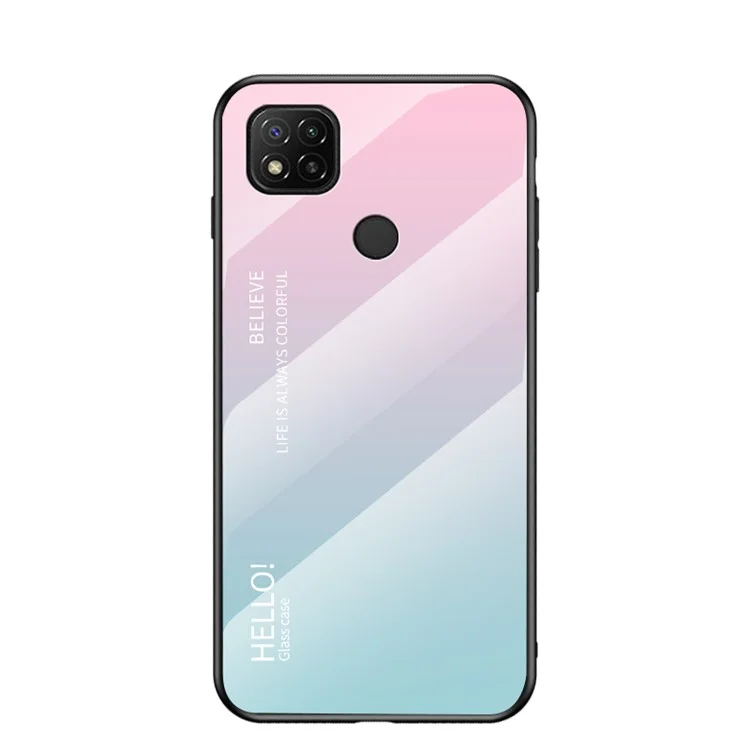 Étui de téléphone portable hybride en verre trempé + PC + TPU bord dégradé de couleur pour Xiaomi Redmi 9C/Redmi 9C NFC - Gradient rose bleu