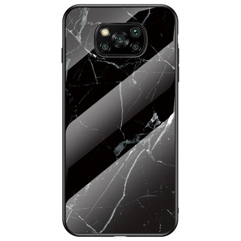 For Xiaomi Poco X3/Poco X3 Pro/Poco X3 NFC Marble Pattern Phone Case Tempered Glass+PC Back + TPU Bumper Combo Cover - Black Marble