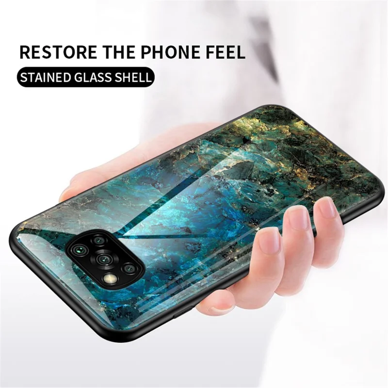 For Xiaomi Poco X3/Poco X3 Pro/Poco X3 NFC Marble Pattern Phone Case Tempered Glass+PC Back + TPU Bumper Combo Cover - Gold Black Marble