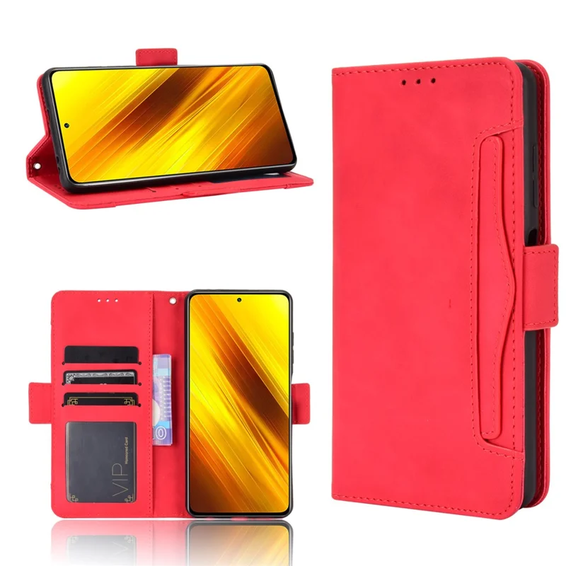 Wallet Stand Flip Leather Protective Case for Xiaomi Poco X3/Poco X3 NFC with A Separated Card Pocket Design - Red