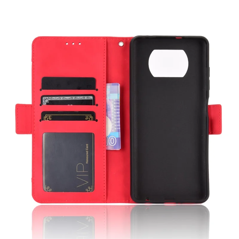 Wallet Stand Flip Leather Protective Case for Xiaomi Poco X3/Poco X3 NFC with A Separated Card Pocket Design - Red