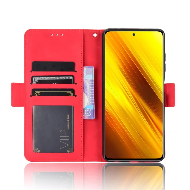 Wallet Stand Flip Leather Protective Case for Xiaomi Poco X3/Poco X3 NFC with A Separated Card Pocket Design - Red