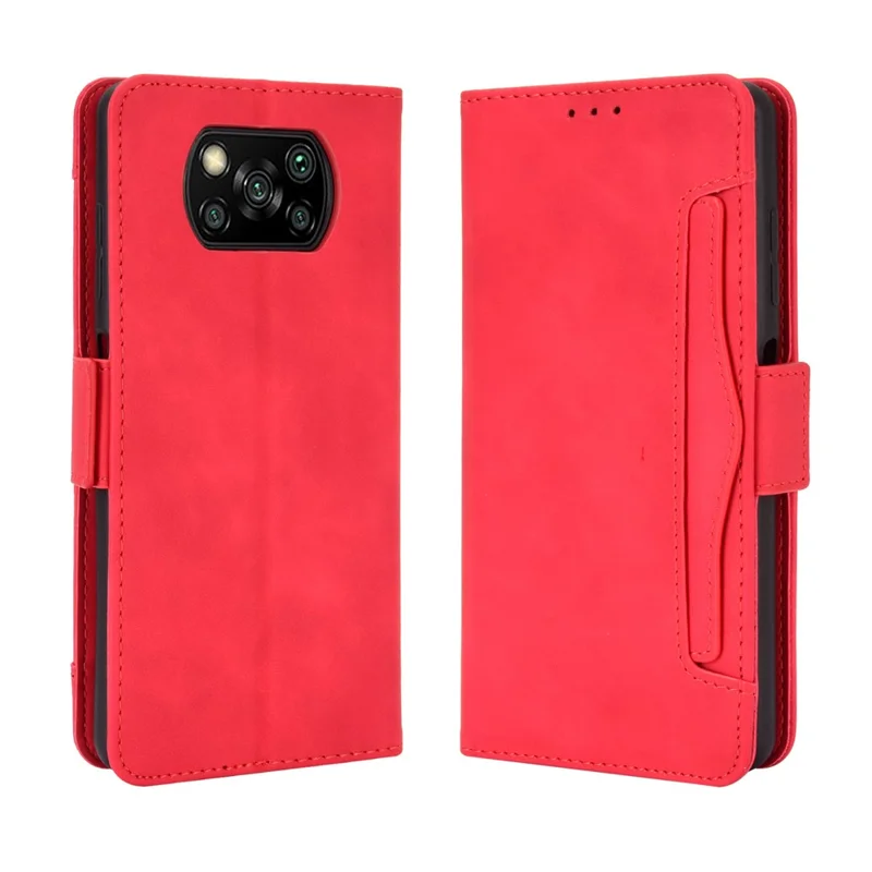 Wallet Stand Flip Leather Protective Case for Xiaomi Poco X3/Poco X3 NFC with A Separated Card Pocket Design - Red